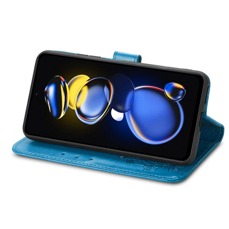 For Xiaomi Redmi Note 11T 5G Four-leaf Clasp Embossed Buckle Flip Leather Phone Case