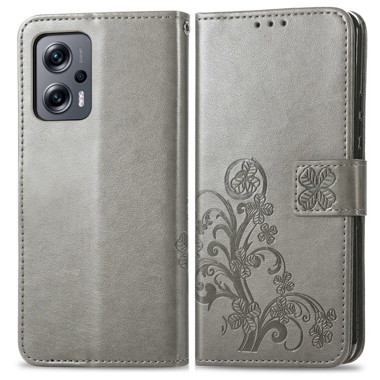 For Xiaomi Redmi Note 11T 5G Four-leaf Clasp Embossed Buckle Flip Leather Phone Case