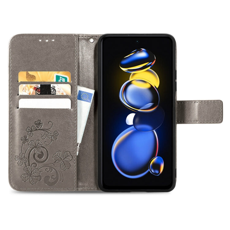 For Xiaomi Redmi Note 11T 5G Four-leaf Clasp Embossed Buckle Flip Leather Phone Case