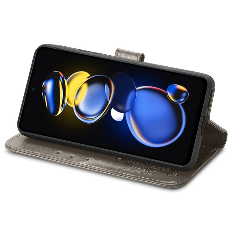 For Xiaomi Redmi Note 11T 5G Four-leaf Clasp Embossed Buckle Flip Leather Phone Case