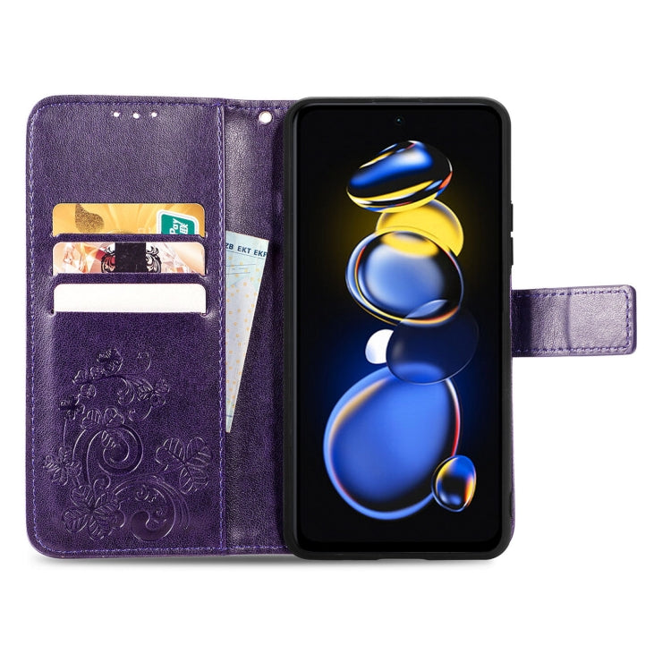 For Xiaomi Redmi Note 11T 5G Four-leaf Clasp Embossed Buckle Flip Leather Phone Case