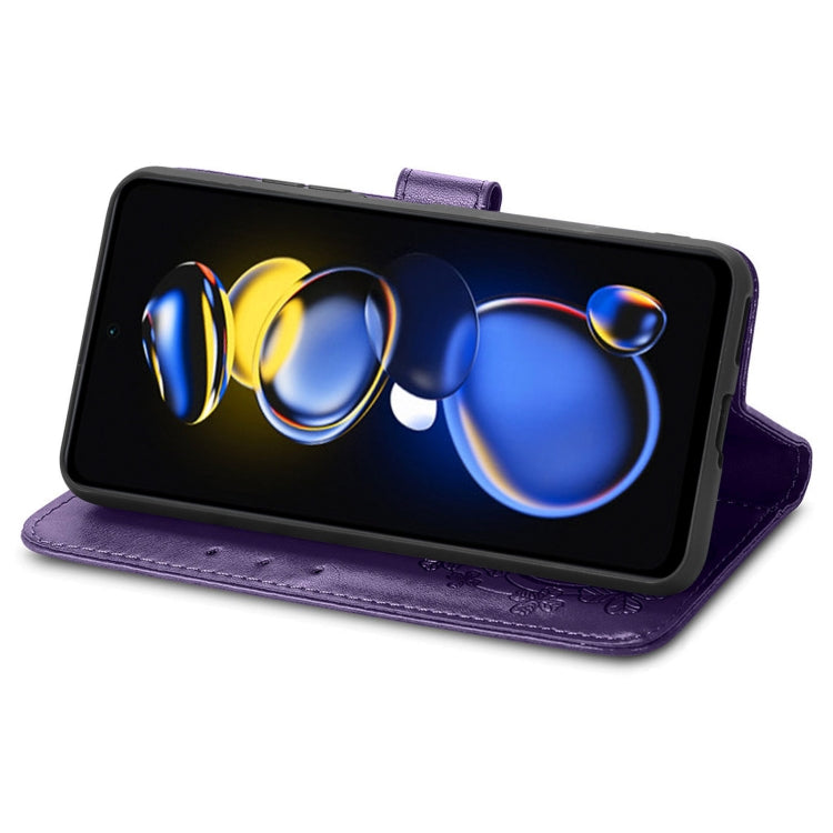 For Xiaomi Redmi Note 11T 5G Four-leaf Clasp Embossed Buckle Flip Leather Phone Case