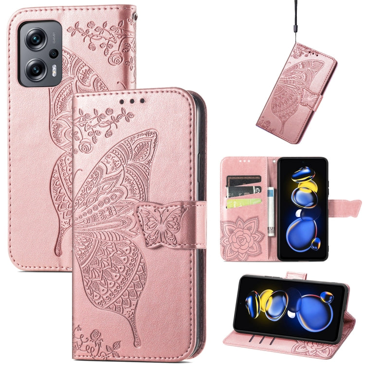 For Xiaomi Redmi Note 11T Butterfly Love Flower Embossed Horizontal Flip Leather Phone Case