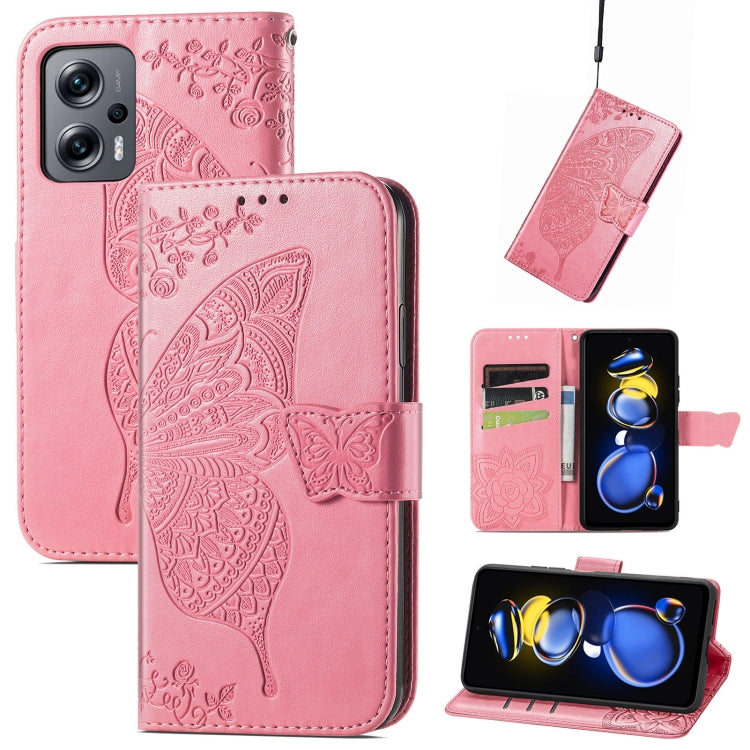 For Xiaomi Redmi Note 11T Butterfly Love Flower Embossed Horizontal Flip Leather Phone Case