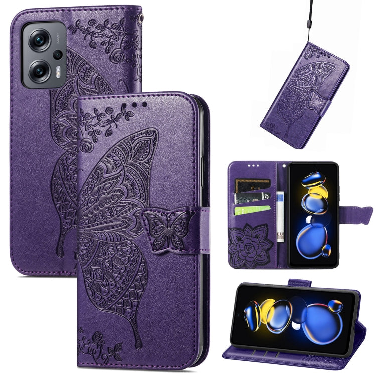 For Xiaomi Redmi Note 11T Butterfly Love Flower Embossed Horizontal Flip Leather Phone Case