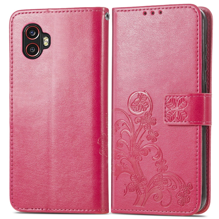 For Samsung Galaxy Xcover6 Pro Four-leaf Embossed Clasp Buckle Leather Phone Case