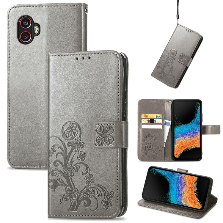 For Samsung Galaxy Xcover6 Pro Four-leaf Embossed Clasp Buckle Leather Phone Case