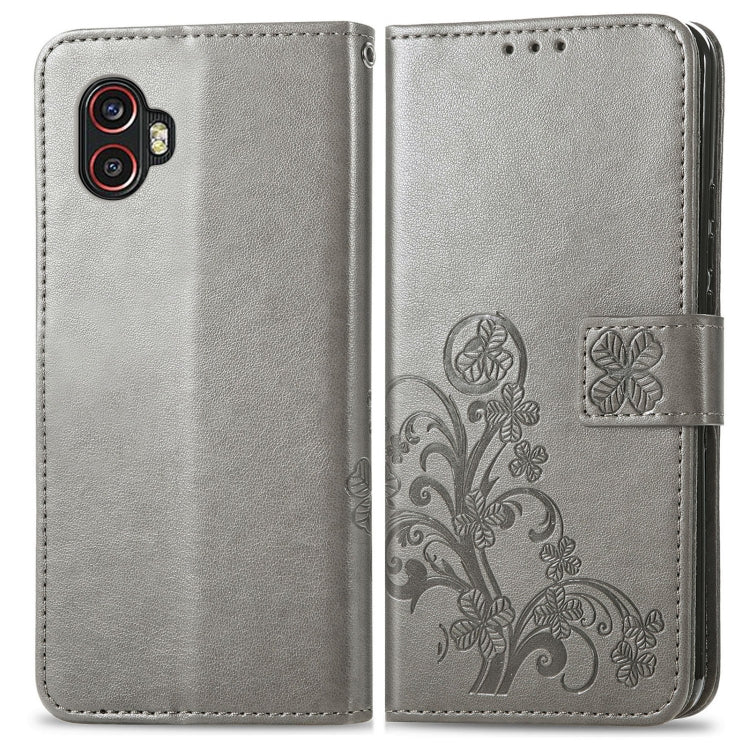 For Samsung Galaxy Xcover6 Pro Four-leaf Embossed Clasp Buckle Leather Phone Case