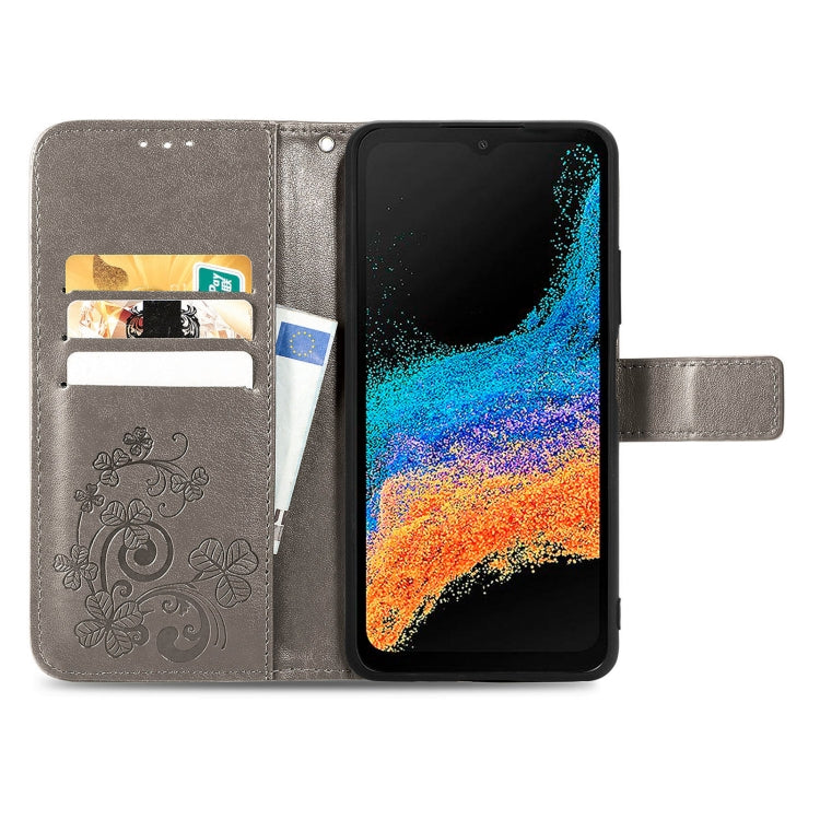 For Samsung Galaxy Xcover6 Pro Four-leaf Embossed Clasp Buckle Leather Phone Case
