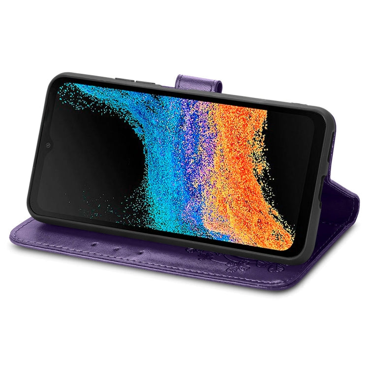 For Samsung Galaxy Xcover6 Pro Four-leaf Embossed Clasp Buckle Leather Phone Case