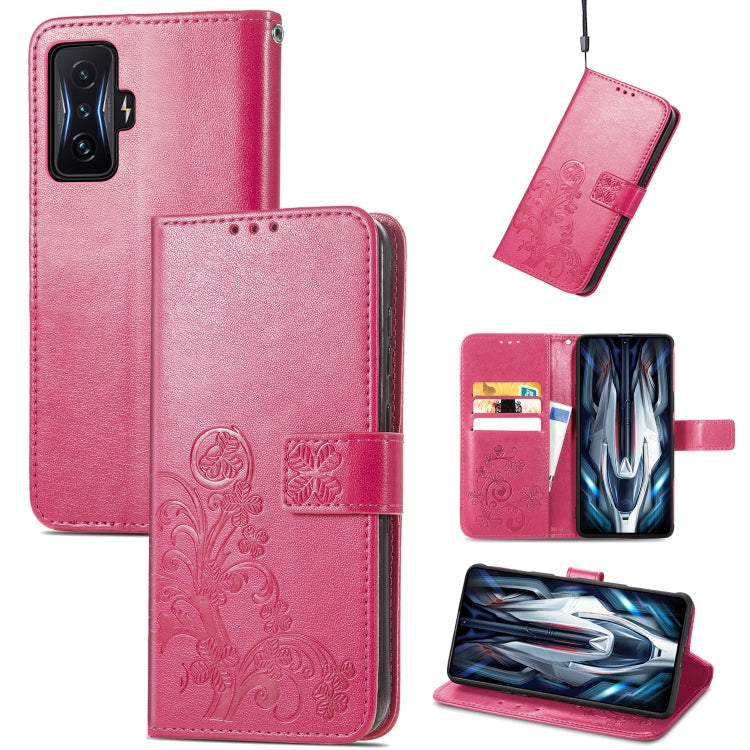For Xiaomi Redmi K50 Gaming Four-leaf Clasp Embossed Buckle Leather Phone Case