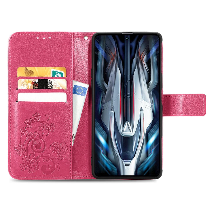 For Xiaomi Redmi K50 Gaming Four-leaf Clasp Embossed Buckle Leather Phone Case