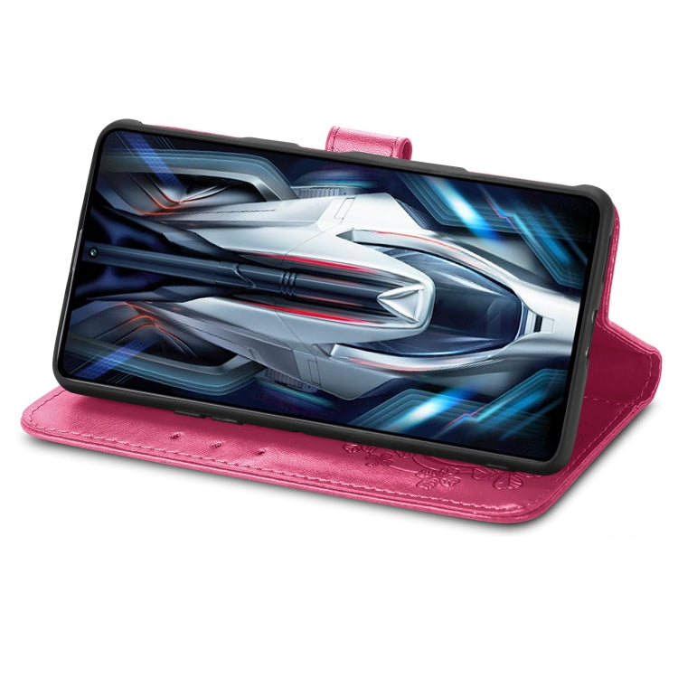 For Xiaomi Redmi K50 Gaming Four-leaf Clasp Embossed Buckle Leather Phone Case