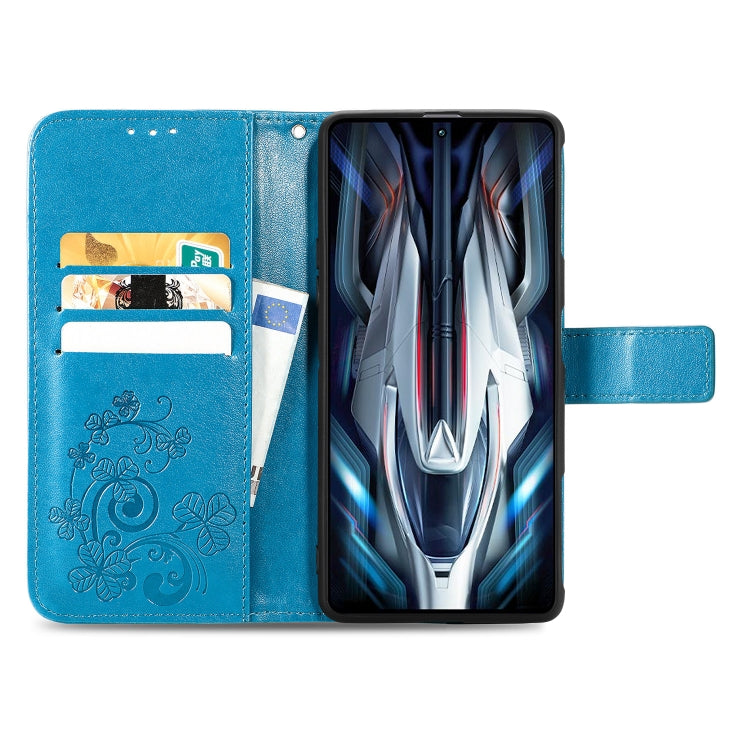 For Xiaomi Redmi K50 Gaming Four-leaf Clasp Embossed Buckle Leather Phone Case