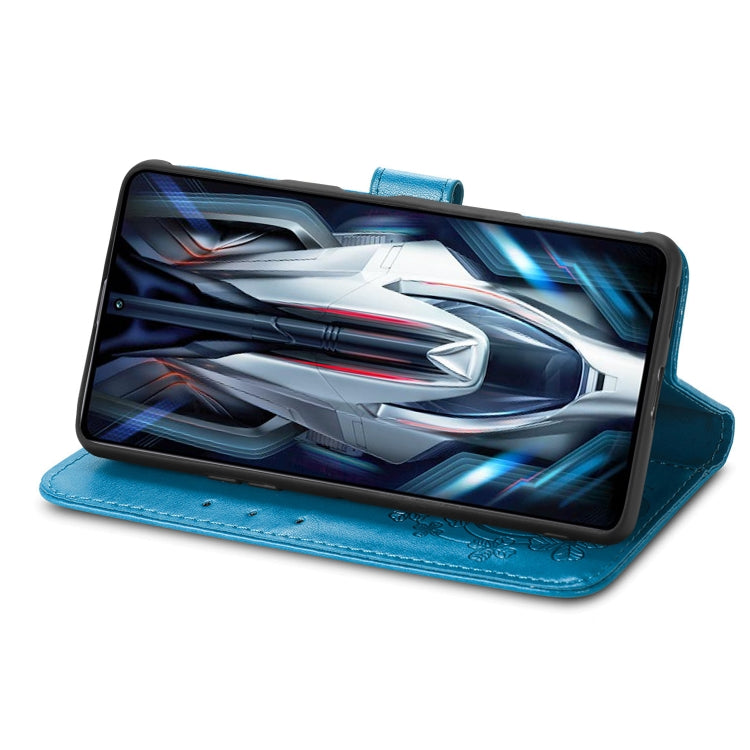 For Xiaomi Redmi K50 Gaming Four-leaf Clasp Embossed Buckle Leather Phone Case