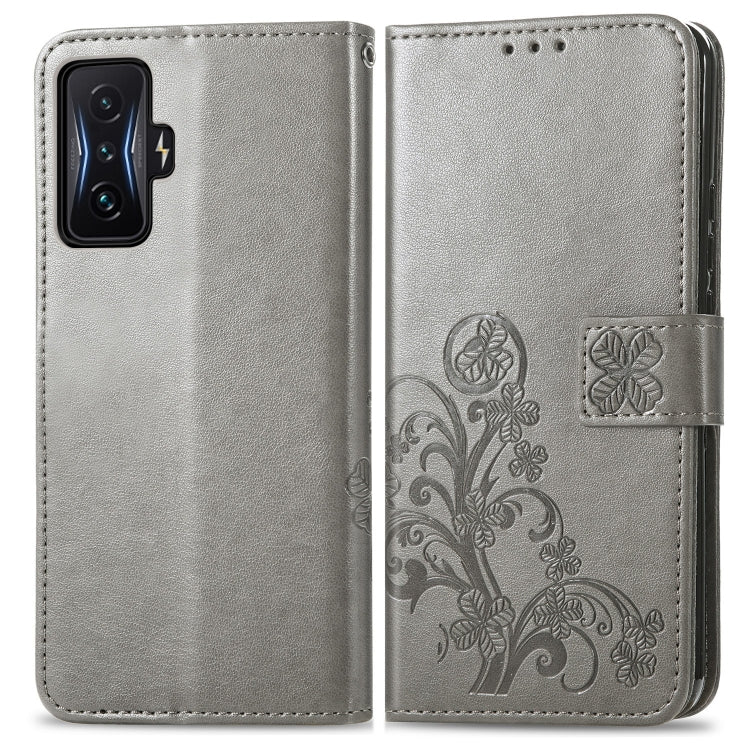 For Xiaomi Redmi K50 Gaming Four-leaf Clasp Embossed Buckle Leather Phone Case