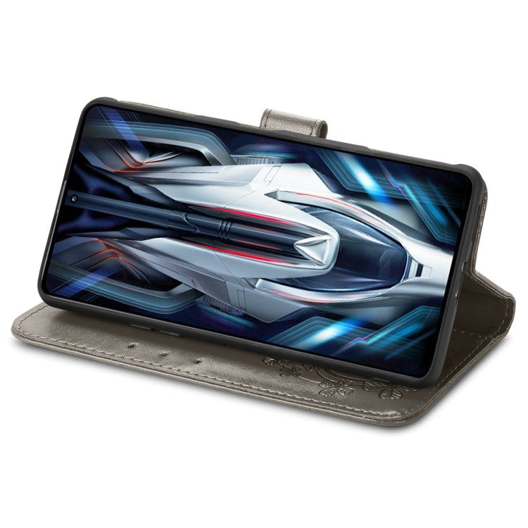 For Xiaomi Redmi K50 Gaming Four-leaf Clasp Embossed Buckle Leather Phone Case