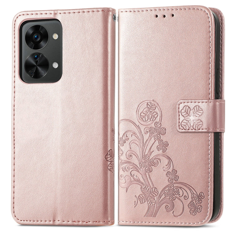 For OnePlus Nord 2T Four-leaf Clasp Embossed Buckle Leather Phone Case