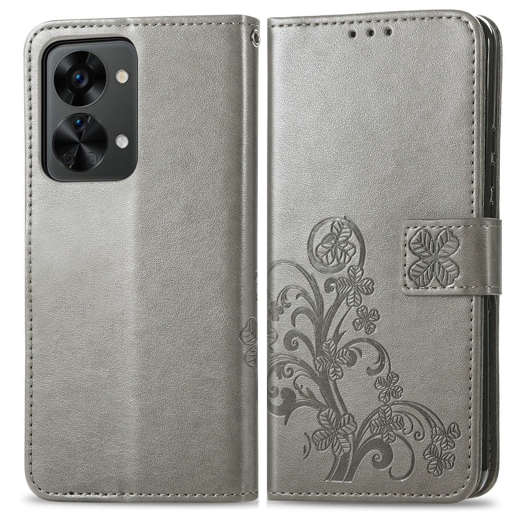 For OnePlus Nord 2T Four-leaf Clasp Embossed Buckle Leather Phone Case