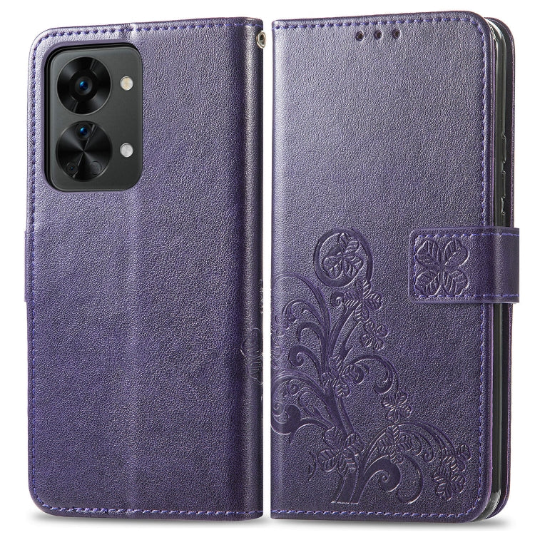 For OnePlus Nord 2T Four-leaf Clasp Embossed Buckle Leather Phone Case