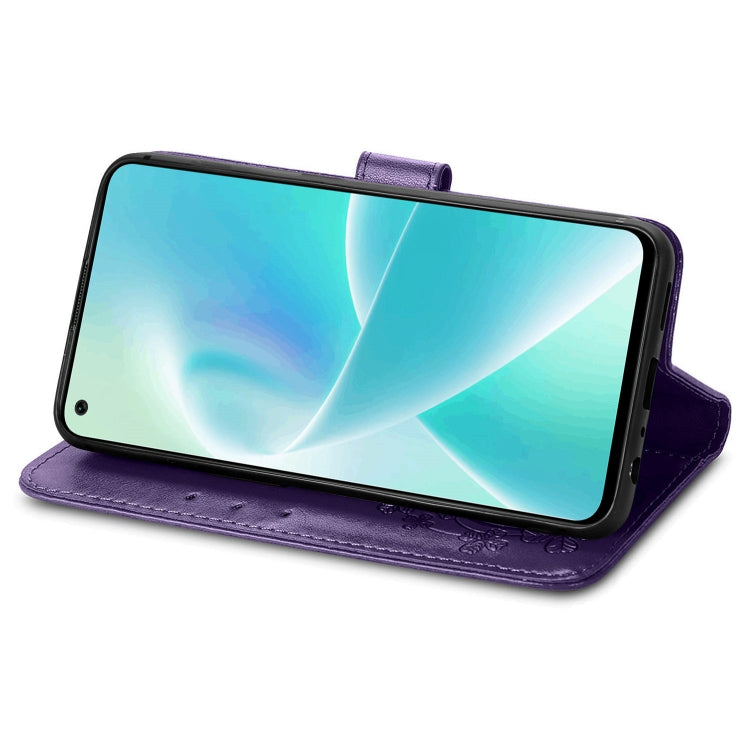 For OnePlus Nord 2T Four-leaf Clasp Embossed Buckle Leather Phone Case