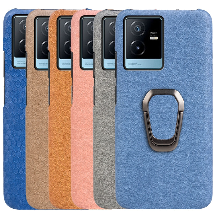 For vivo T2X 5G Ring Holder Honeycomb PU Phone Case