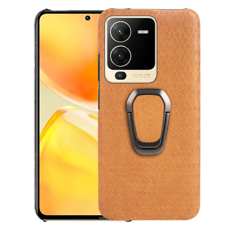 For vivo S15 Ring Holder Honeycomb PU Phone Case