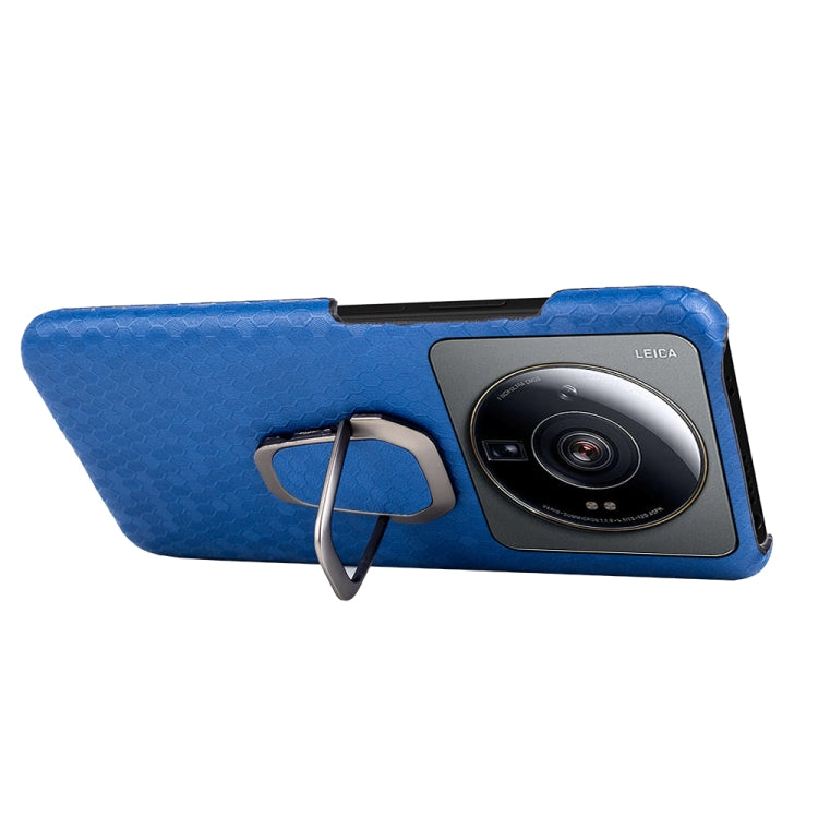 For Xiaomi 12S Ultra Ring Holder Honeycomb PU Phone Case