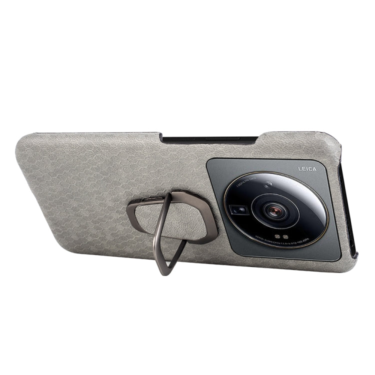 For Xiaomi 12S Ultra Ring Holder Honeycomb PU Phone Case