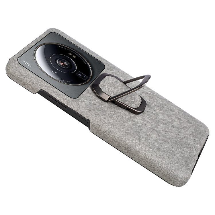 For Xiaomi 12S Ultra Ring Holder Honeycomb PU Phone Case