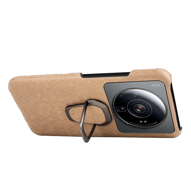For Xiaomi 12S Ultra Ring Holder Honeycomb PU Phone Case