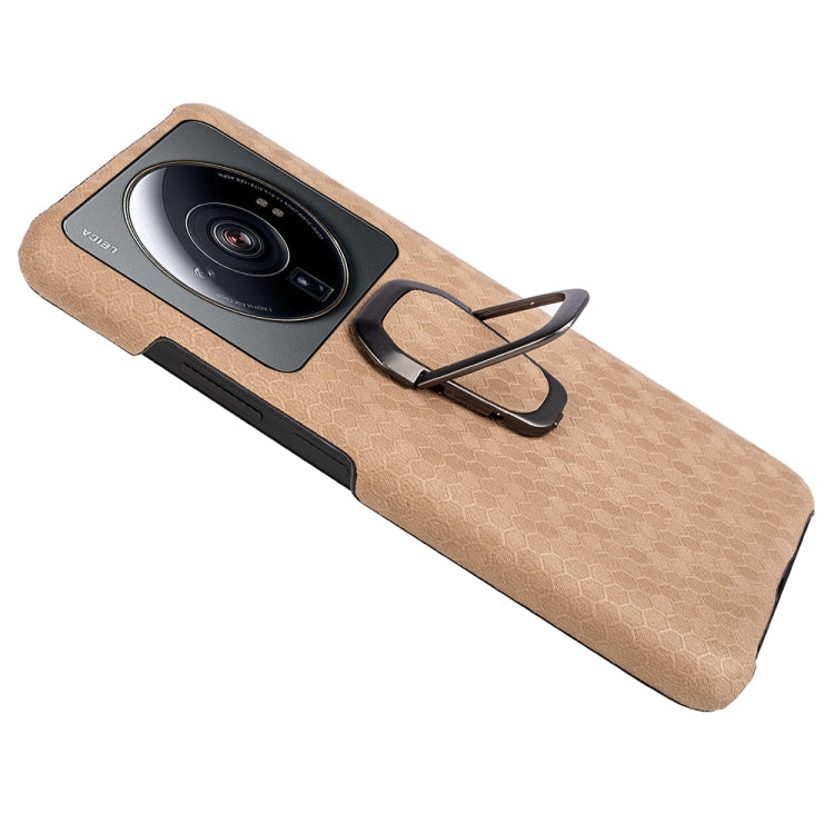 For Xiaomi 12S Ultra Ring Holder Honeycomb PU Phone Case