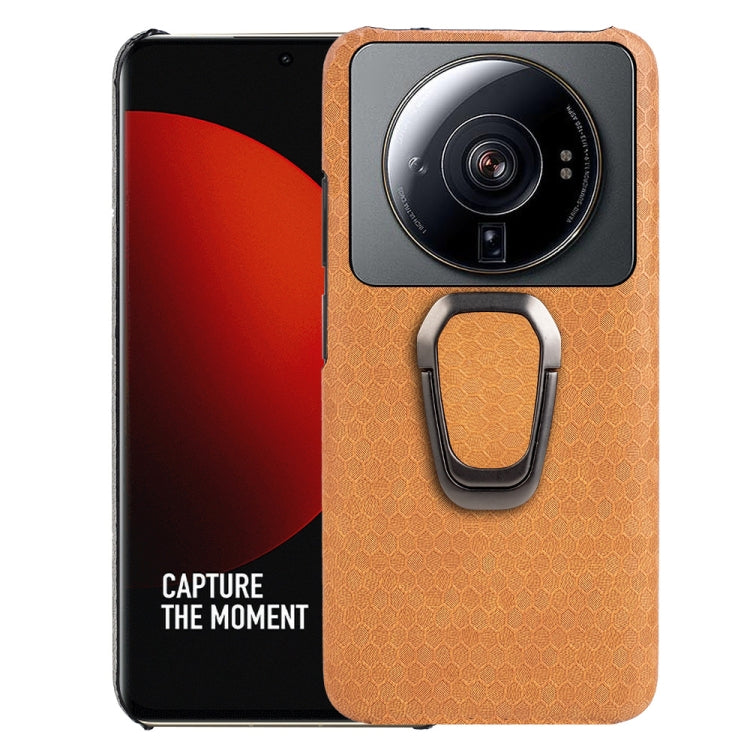 For Xiaomi 12S Ultra Ring Holder Honeycomb PU Phone Case