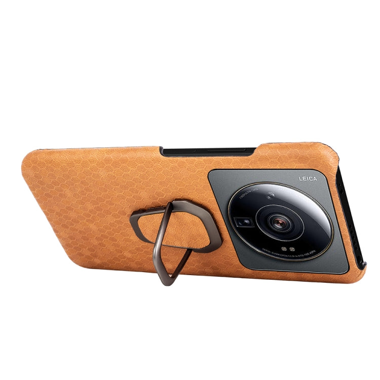 For Xiaomi 12S Ultra Ring Holder Honeycomb PU Phone Case