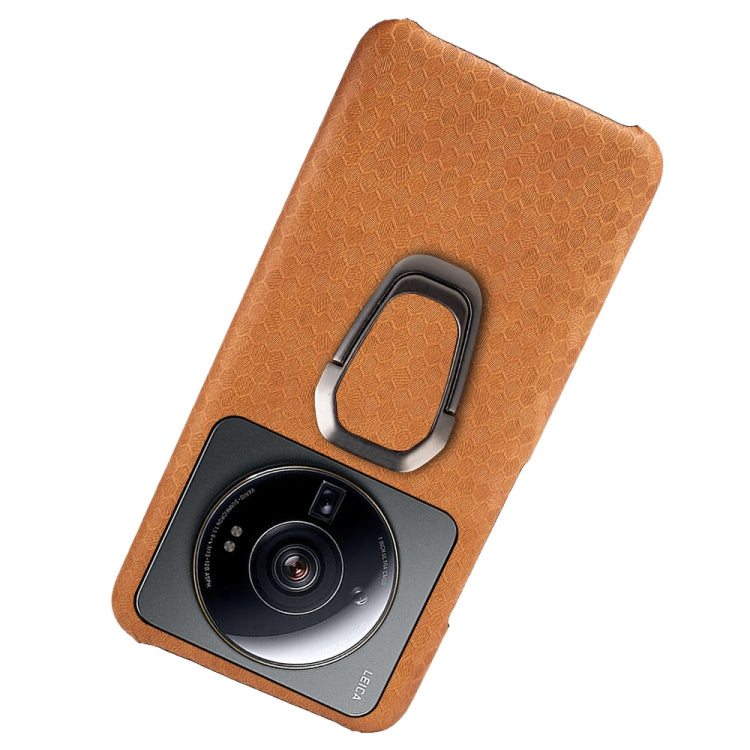 For Xiaomi 12S Ultra Ring Holder Honeycomb PU Phone Case