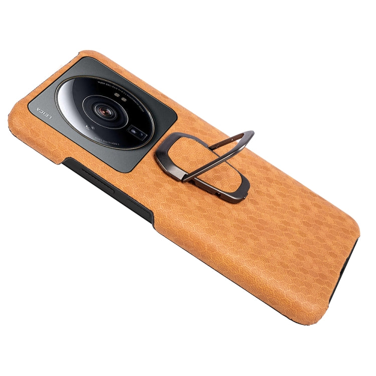For Xiaomi 12S Ultra Ring Holder Honeycomb PU Phone Case