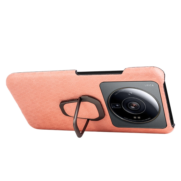 For Xiaomi 12S Ultra Ring Holder Honeycomb PU Phone Case