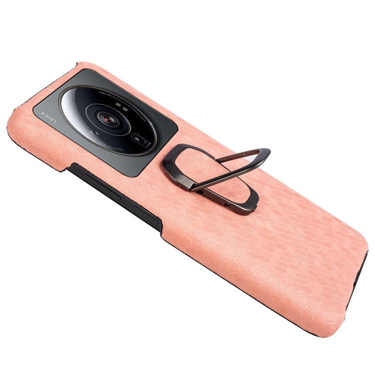 For Xiaomi 12S Ultra Ring Holder Honeycomb PU Phone Case