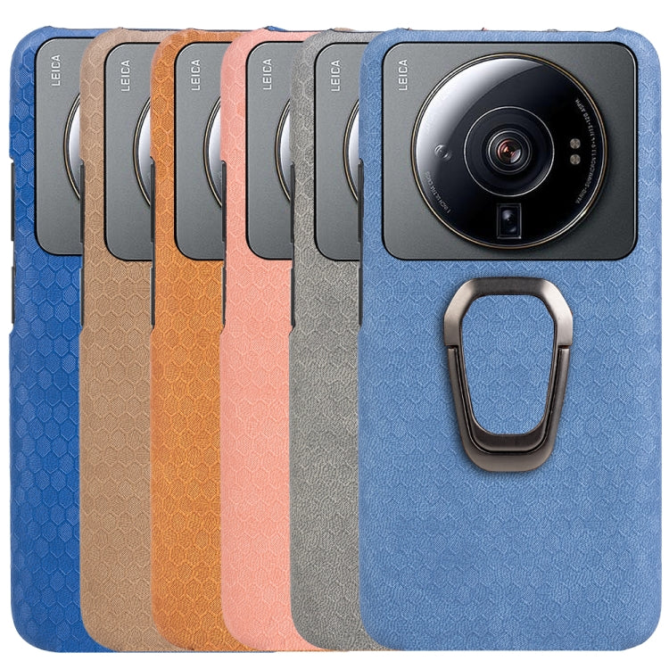 For Xiaomi 12S Ultra Ring Holder Honeycomb PU Phone Case