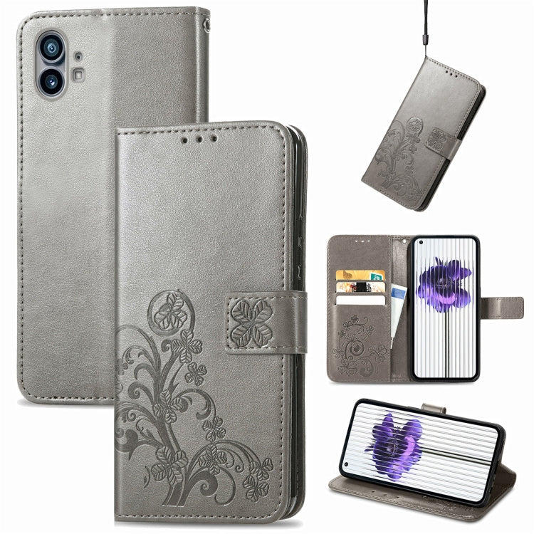 For Nothing Phone 1 Four-leaf Clasp Embossed Buckle Leather Phone Case