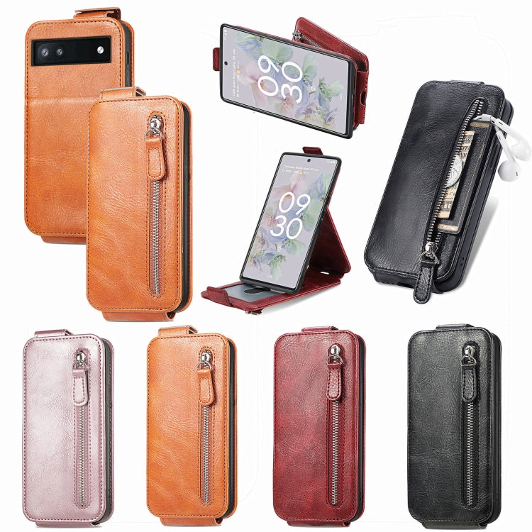 For Google Pixel 6a Zipper Wallet Vertical Flip Leather Phone Case