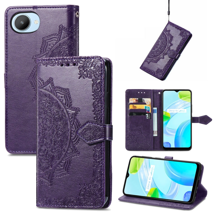 For Realme C30 Mandala Flower Embossed Leather Phone Case