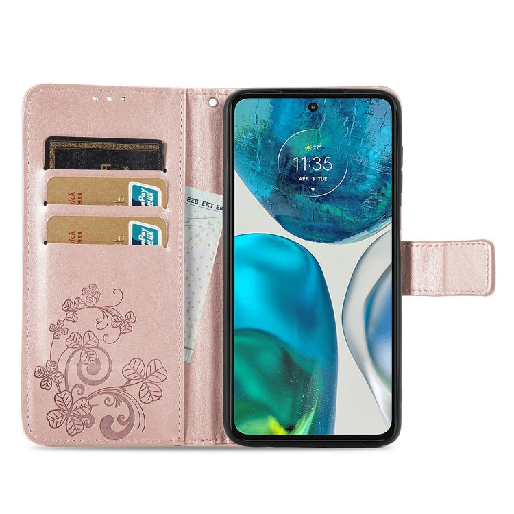 For Motorola Moto G52 Four-leaf Clasp Embossed Buckle Leather Phone Case