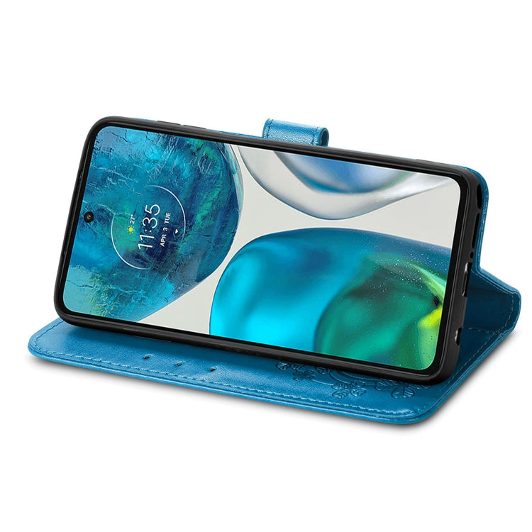 For Motorola Moto G52 Four-leaf Clasp Embossed Buckle Leather Phone Case