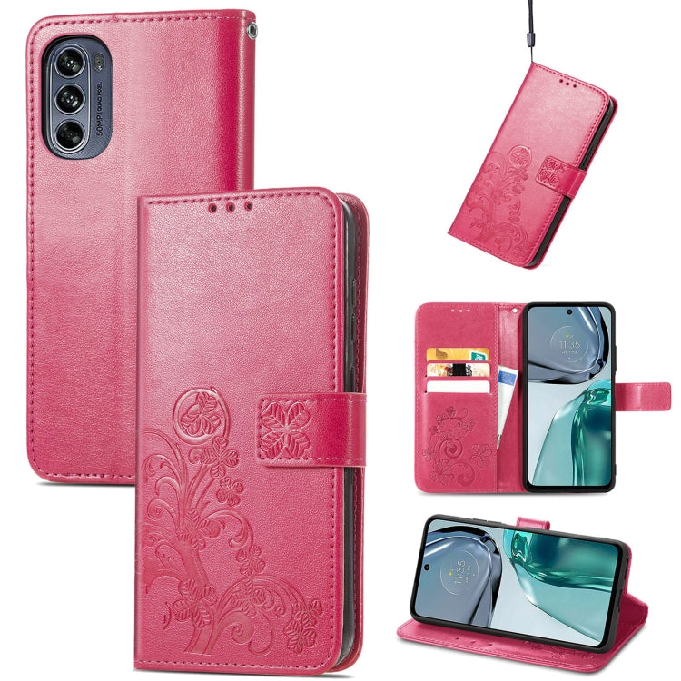 For Motorola Moto G62 Four-leaf Clasp Embossed Buckle Leather Phone Case