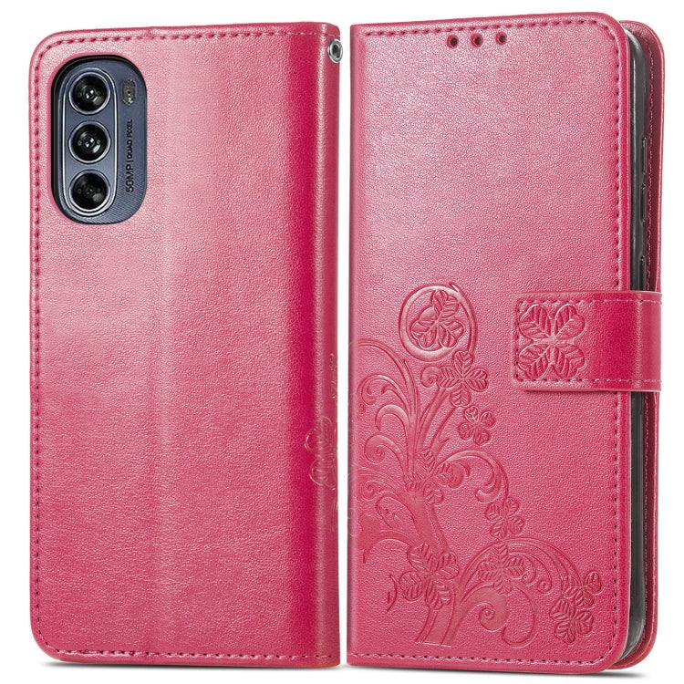 For Motorola Moto G62 Four-leaf Clasp Embossed Buckle Leather Phone Case