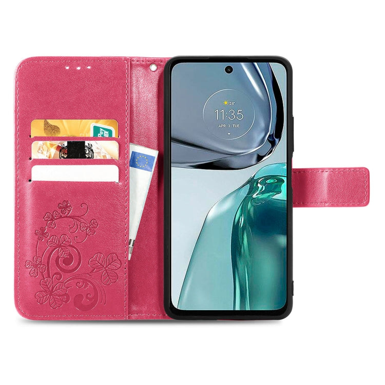 For Motorola Moto G62 Four-leaf Clasp Embossed Buckle Leather Phone Case