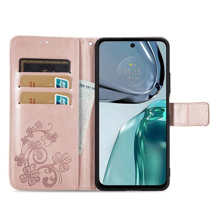 For Motorola Moto G62 Four-leaf Clasp Embossed Buckle Leather Phone Case