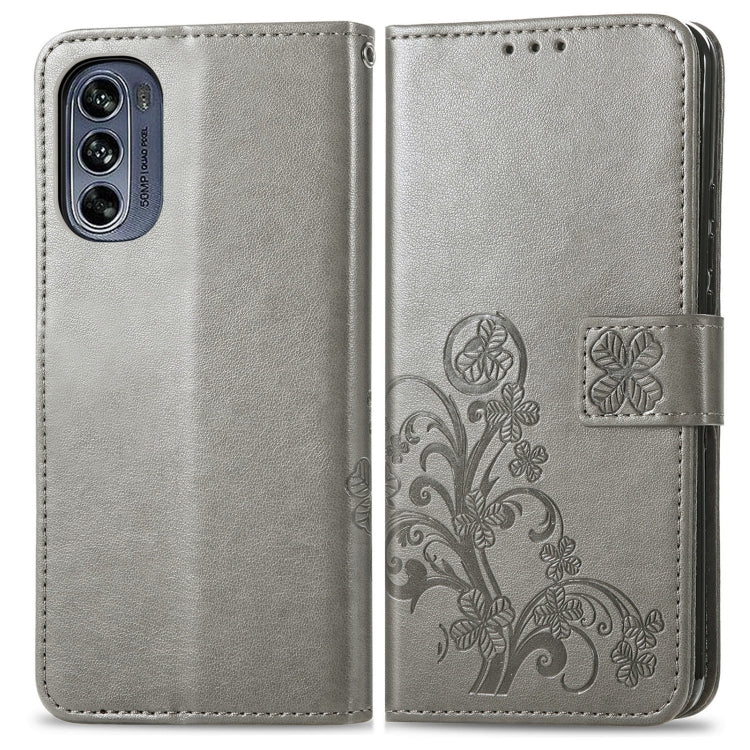 For Motorola Moto G62 Four-leaf Clasp Embossed Buckle Leather Phone Case