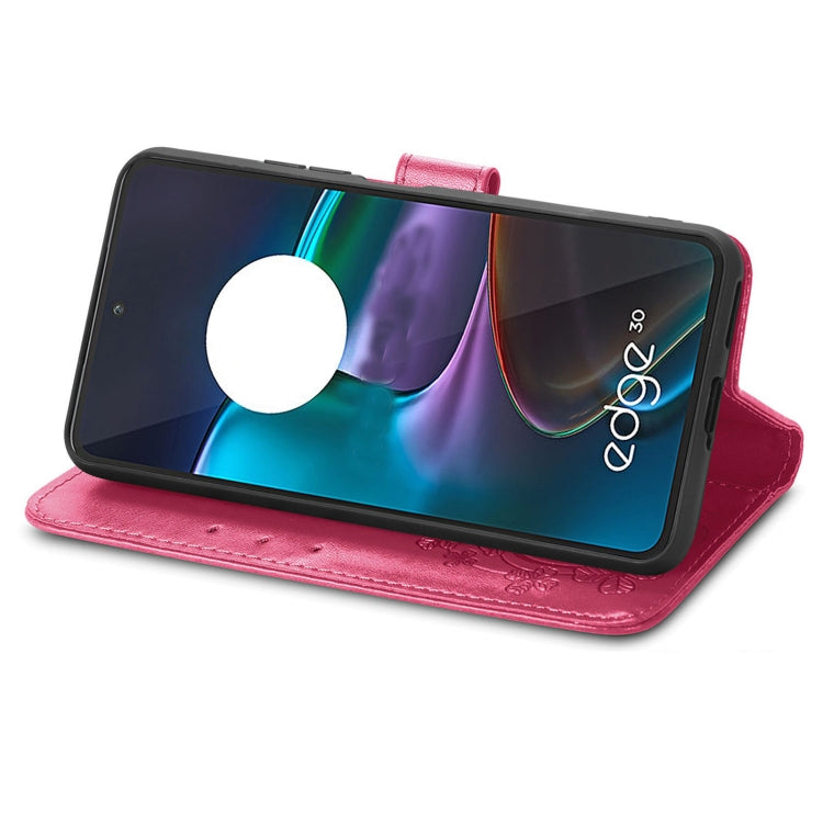 For Motorola Edge 30 Four-leaf Clasp Embossed Buckle Leather Phone Case